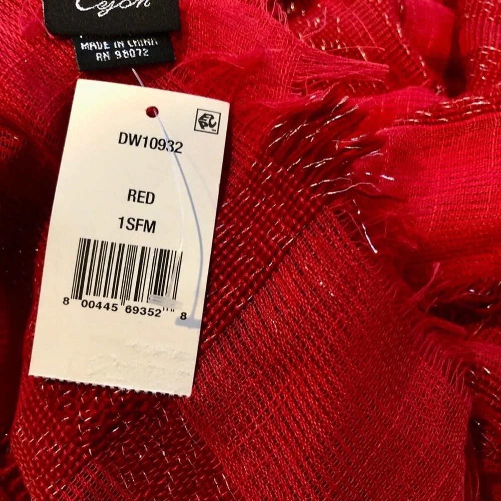 (NWT) Cejon Women's Red Lurex Check Scarf/Wrap ONE SIZE